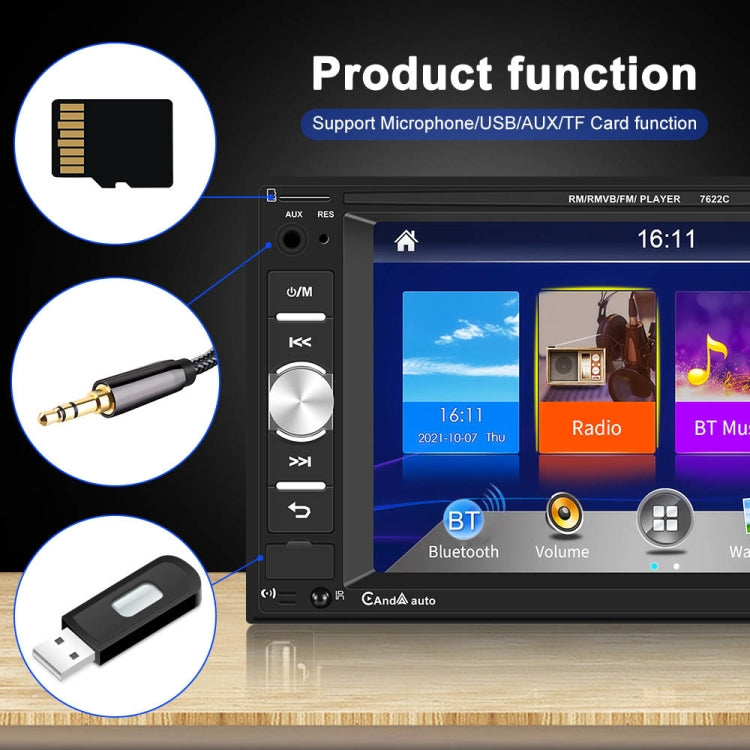 7622C 6.2 inch Dual Spindle HD Car Universal MP5 Carplay Player, Style:, Standard+4 Light Camera, Standard+8 Light Camera, Standard+12 Light Camera, Standard+AHD Camera