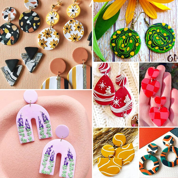 24 In 1 DIY Clay Earrings Molds DIY Handmade Clay Cutter Handmade Jewelry Molds, 24 In 1 (Dark Blue), 24 In 1 (Rust Red), 24 In 1 (Mint Green), 24 In 1 (Beige Orange)