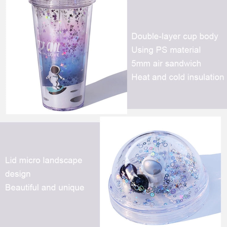 Space Straw Cup Plastic Double Layer Water Cup, 420ml