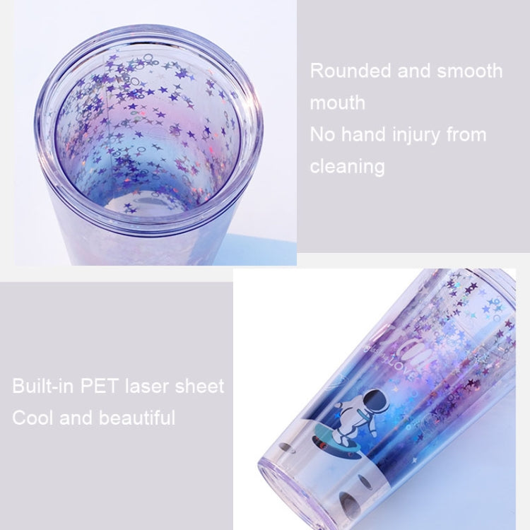 Space Straw Cup Plastic Double Layer Water Cup, 420ml