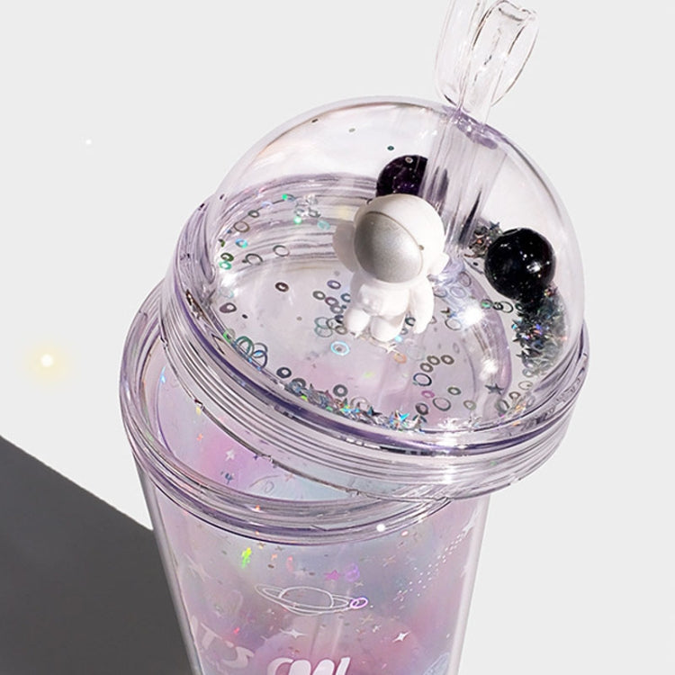 Space Straw Cup Plastic Double Layer Water Cup, 420ml