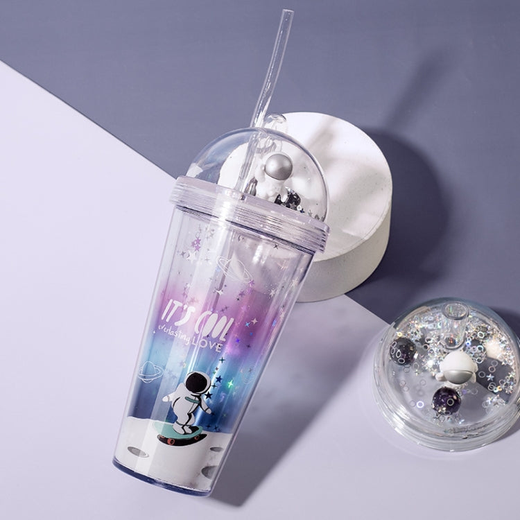 Space Straw Cup Plastic Double Layer Water Cup, 420ml