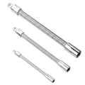 3 PCS/Set 1/4-3/8-1/2 Sleeve Extension Bendable Universal Joint Rod, Color:, Silver, Black