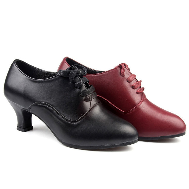 Latin Dance Shoes Women Leather Square Dance Soft Soled Medium Heels Shoes, 34, 35, 36, 37, 38, 39, 40, 41