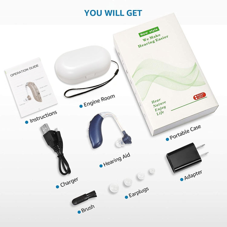 GM-105 Smart Noise Cancelling Ear-hook Rechargeable Elderly Sound Collector, Spec:, EU Plug(Skin Color), US Pulg(Skin Color), EU Plug(Blue), US Pulg(Blue)