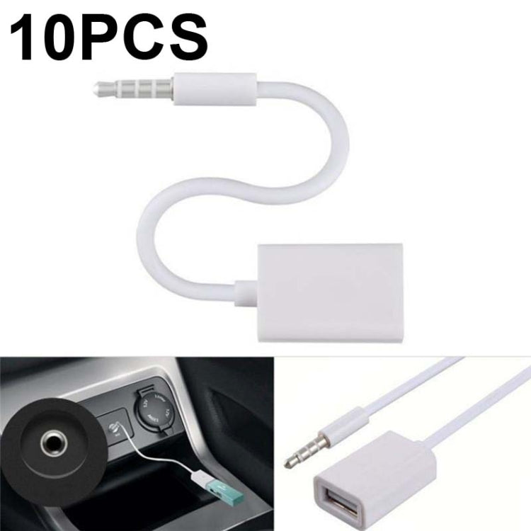 10 PCS Y-1502 14cm Car AUX Audio Cable To USB Car 3.5mm Adapter Cable, Y-1502