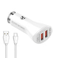 LDNIO C511Q 36W QC 3.0 Phone Fast Charger Dual-USB Ports Smart Car Charger, with Micro USB Cable, with 8 Pin Cable, with USB-C/Type-C Cable
