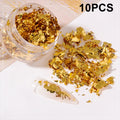 10 PCS K Gold Tin Foil Nail Decoration Nail Polish Adhesive Sticker, 10 PCS Gold, 10 PCS Silver, 10 PCS Copper Gold, 10 PCS Light Gold, 10 PCS Champagne Gold