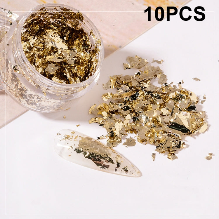 10 PCS K Gold Tin Foil Nail Decoration Nail Polish Adhesive Sticker, 10 PCS Gold, 10 PCS Silver, 10 PCS Copper Gold, 10 PCS Light Gold, 10 PCS Champagne Gold