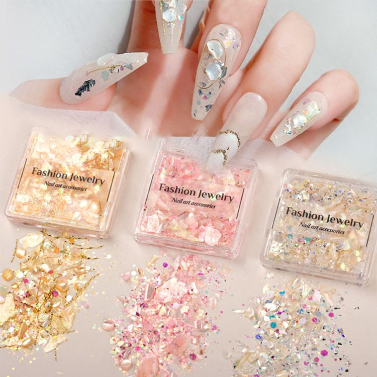 3 Boxes Nail Decorations Shell Sequins Nail Jewelry, 01 Golden, 02 Peach Pink, 03 White