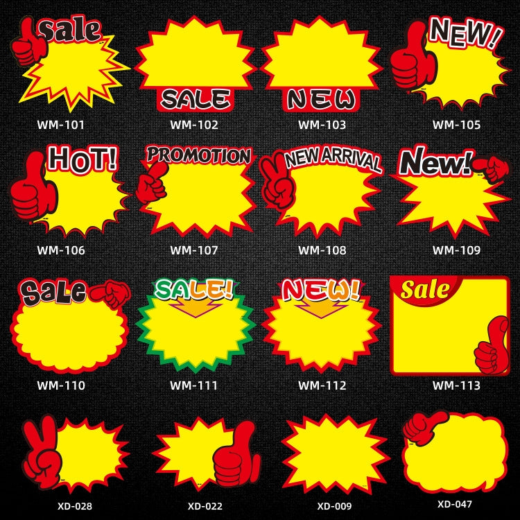 10 bags 18x14cm Explosion Sticker Product Price Tag Supermarket Price Label, WM-101, WM-102, WM-103, WM-105, WM-106, WM-107, WM-108, WM-109, WM-10, WM-111, WM-12, WM-113, XD-028, XD-022, XD-009, XD-047, XD-051, XD-069