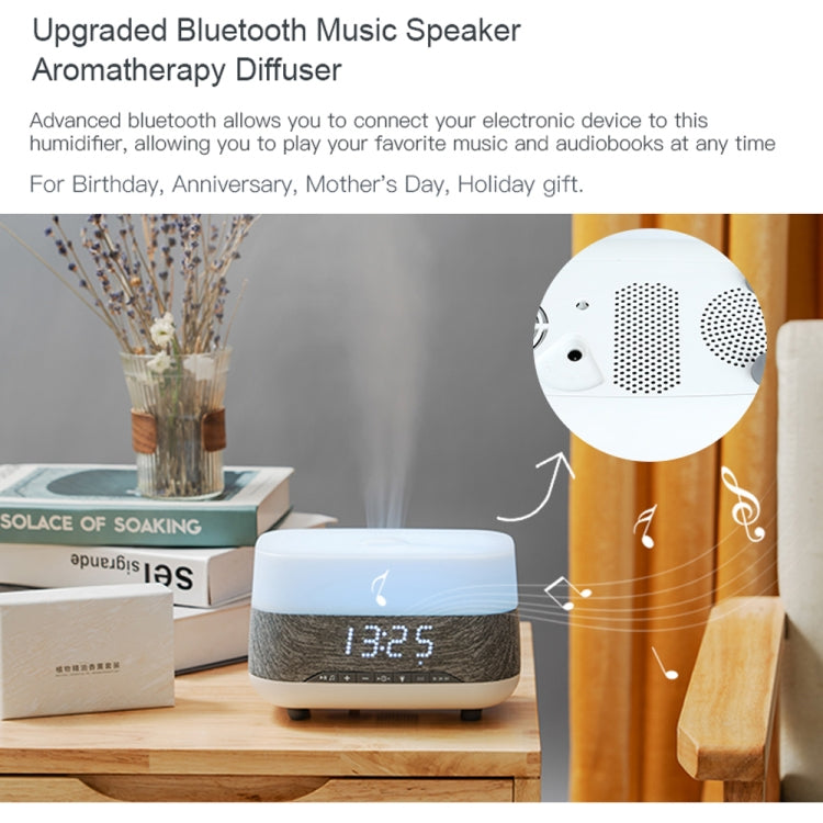 300ml Bluetooth Clock Aromatherapy Humidifier with Seven-color Ambient Light,EU Plug, Bluetooth Clock  Humidifier