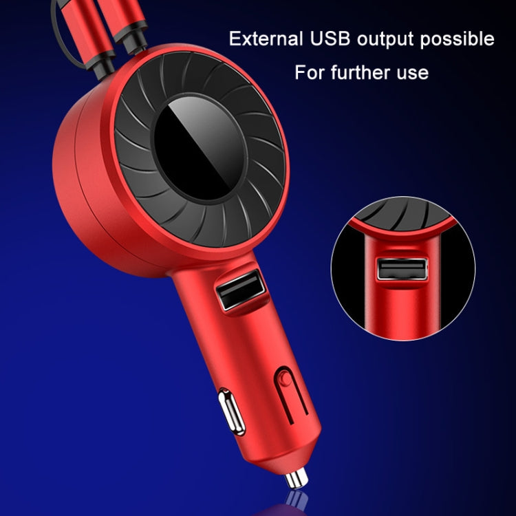 3 In 1 USB Dual Cable Single Pull Retractable Car Charger, Red, Black