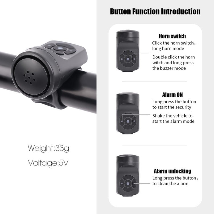 Bicycle 120db Electric Bell 4 Modes Rechargeable Cycling Anti-theft Alarm Horn, 120db