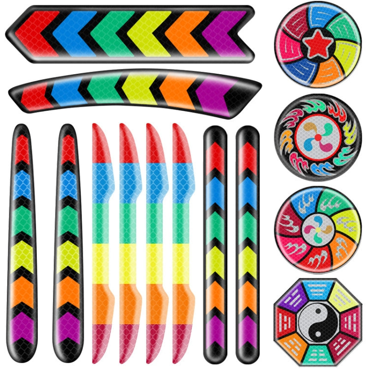 Car Door Anti-Collision Scrape And Rearview Mirror Colorful Safety Warning Reflective Sticker, Style: Glue Model Rear Bar Discs, 2sets Glue Model Colorful Flames, 2sets Glue Model Rear Bar Arrow, 2sets Glue Model Car Tail Arrow                         ...