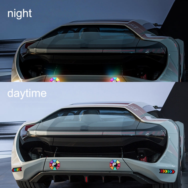Car Door Anti-Collision Scrape And Rearview Mirror Colorful Safety Warning Reflective Sticker, Style: Glue Model Rear Bar Discs, 2sets Glue Model Colorful Flames, 2sets Glue Model Rear Bar Arrow, 2sets Glue Model Car Tail Arrow                         ...