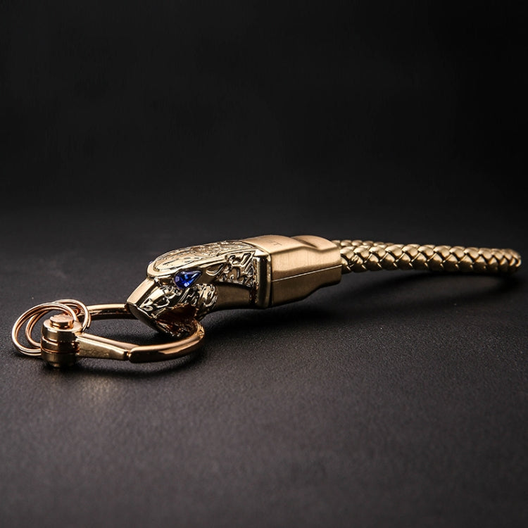 HONEST Diamond Encrusted Car Keychain Leather Cord Leopard Metal Keychain Pendant, Leather Rope Basic Gold