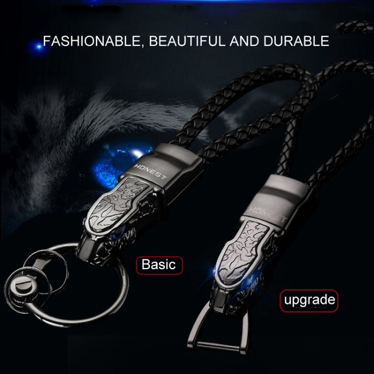 HONEST Diamond Encrusted Car Keychain Leather Cord Leopard Metal Keychain Pendant, Leather Rope Basic Gold