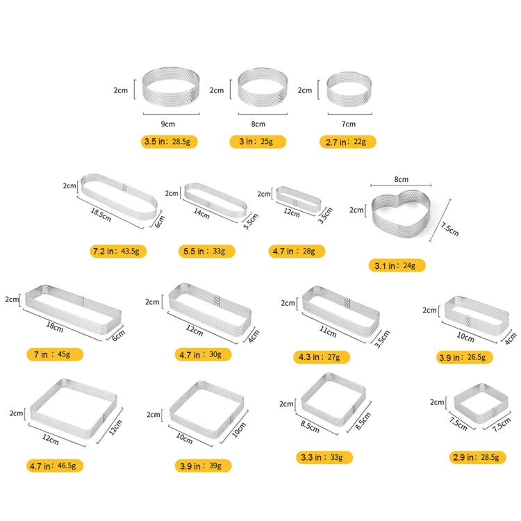 BN1006 Stainless Steel Mousse Circle Thickened Perforated Cake Mold DIY Baking Tools, Square(2.9 inches), Square(3.3 inches), Square(3.9 inches), Square(4.7 inches), Round(2.7 inches), Oval(4.7 inches), Round(3 inches), Oval(5.5 inches), Round(3.5 inch...