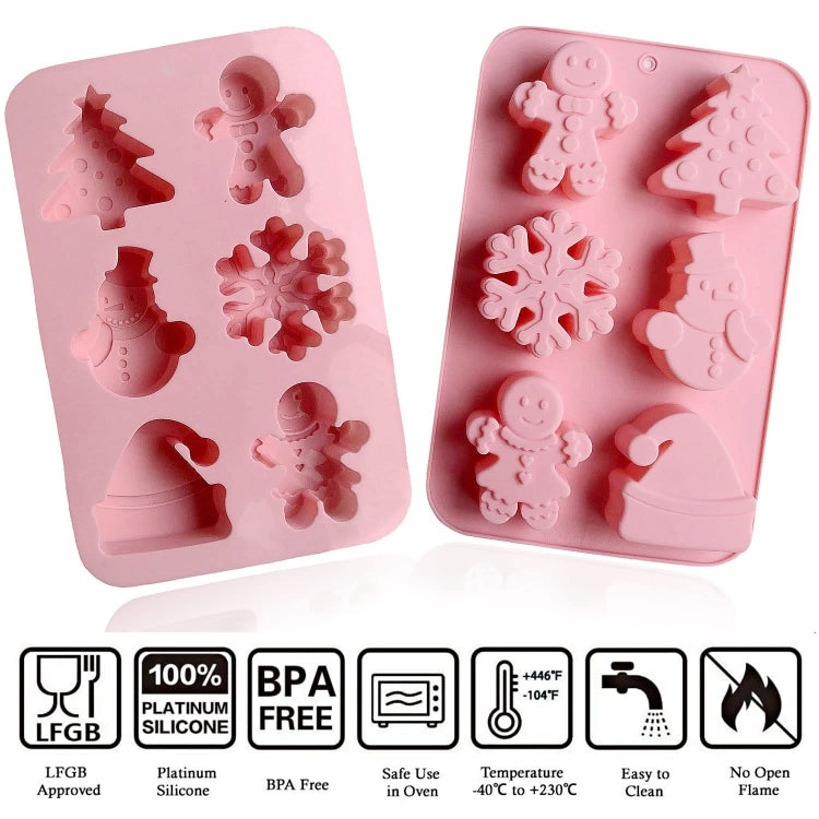 6 Cavity Cake Mold Food Grade Non-Stick Silicone Merry Christmas Festival Dessert Making Mould, Pink Style 1, Pink Style 2