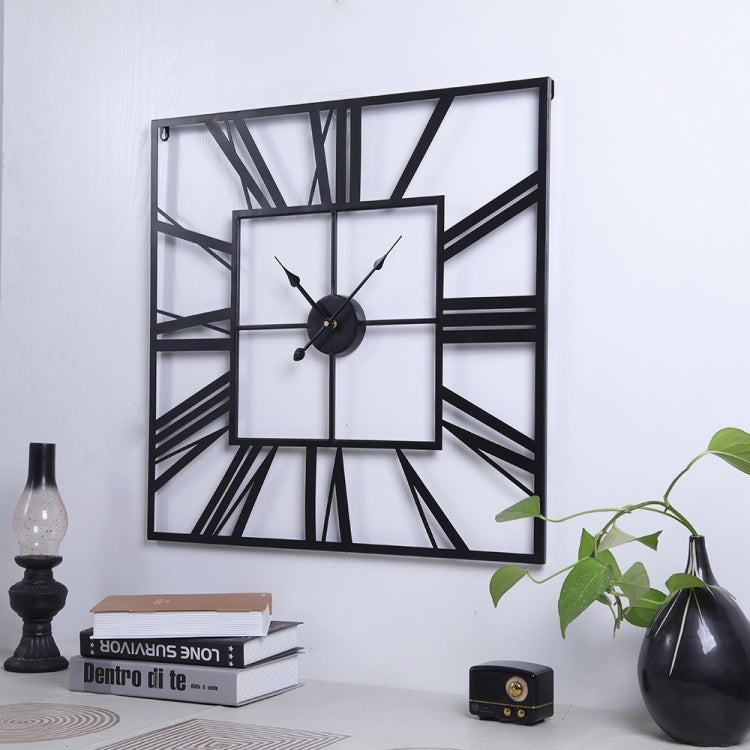 2053 58cm Vintage Living Room Wrought Iron Square Roman Metal Wall Clock, Black+Gold Needle, Black+Black Needle, Gold+Gold Needle