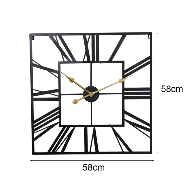 2053 58cm Vintage Living Room Wrought Iron Square Roman Metal Wall Clock, Black+Gold Needle, Black+Black Needle, Gold+Gold Needle