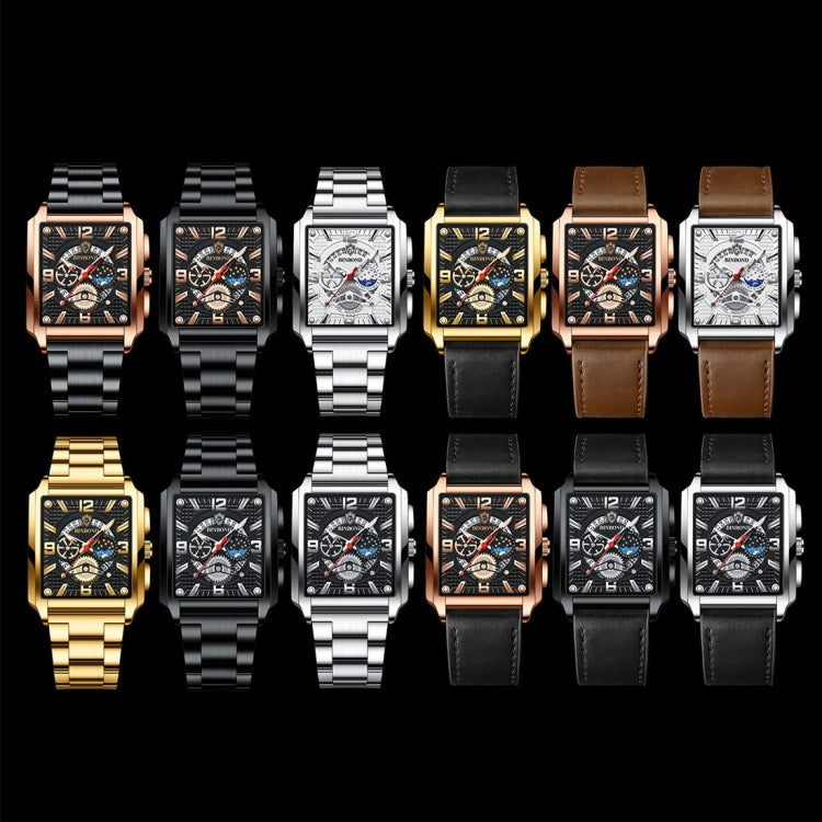 BINBONG B6575 Men Vintage Square Multifunctional Waterproof Luminous Quartz Watch, Black-Rose Gold-Black-Rose, Black-Black-Black-White, Black-Black-Black-Rose, Full Gold-Black, White-Black, White-White, Brown Leather-Rose Gold-Black                    ...