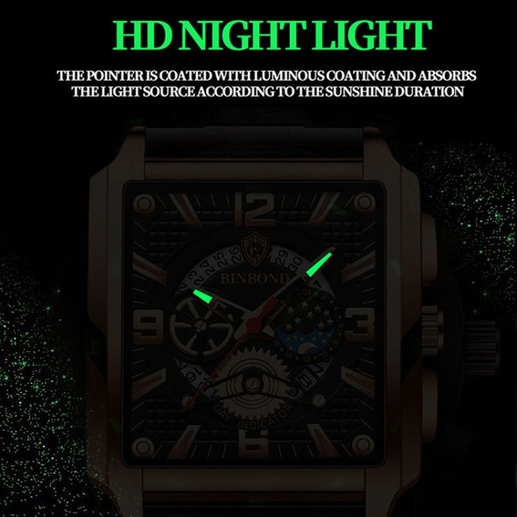 BINBONG B6575 Men Vintage Square Multifunctional Waterproof Luminous Quartz Watch, Black-Rose Gold-Black-Rose, Black-Black-Black-White, Black-Black-Black-Rose, Full Gold-Black, White-Black, White-White, Brown Leather-Rose Gold-Black                    ...