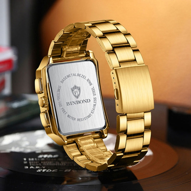 BINBONG B6575 Men Vintage Square Multifunctional Waterproof Luminous Quartz Watch, Black-Rose Gold-Black-Rose, Black-Black-Black-White, Black-Black-Black-Rose, Full Gold-Black, White-Black, White-White, Brown Leather-Rose Gold-Black                    ...