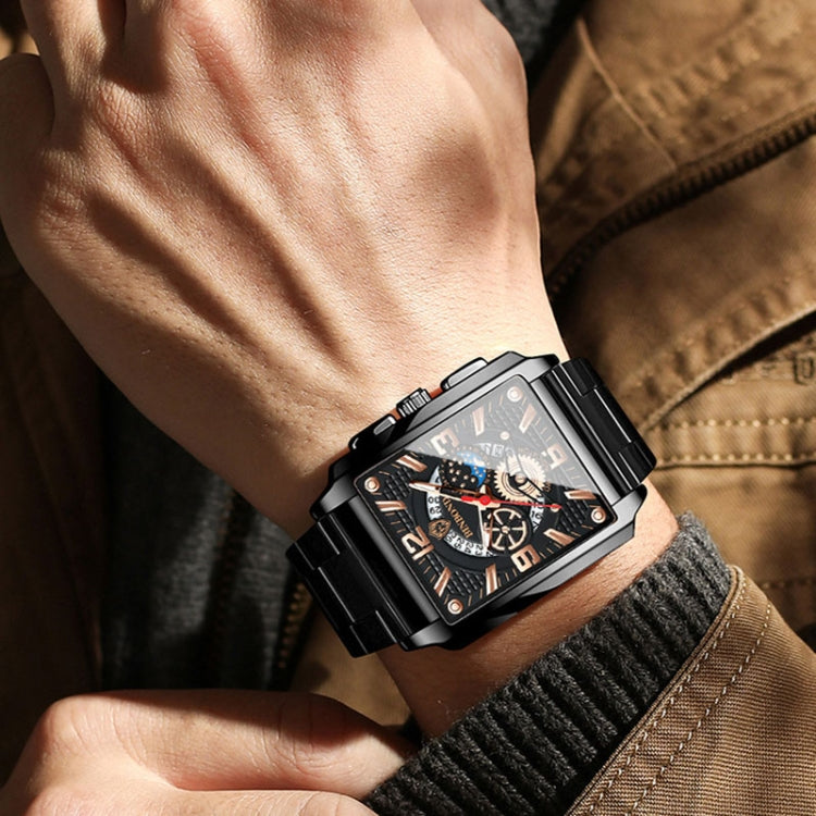 BINBONG B6575 Men Vintage Square Multifunctional Waterproof Luminous Quartz Watch, Black-Rose Gold-Black-Rose, Black-Black-Black-White, Black-Black-Black-Rose, Full Gold-Black, White-Black, White-White, Brown Leather-Rose Gold-Black                    ...