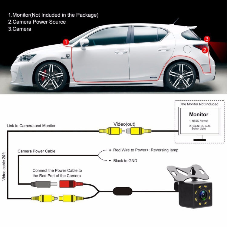 R0003 LED Fill Light External Reversing Video Camera HD Night Vision CCD Car Camera, 8 LED Lamp P System, 12 LED Lamp P System, 12 LED Lamp N System