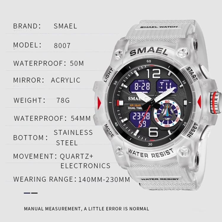 SMAEL 8007 Outdoor Sports Waterproof Dual Display Electronic Quartz Watch
