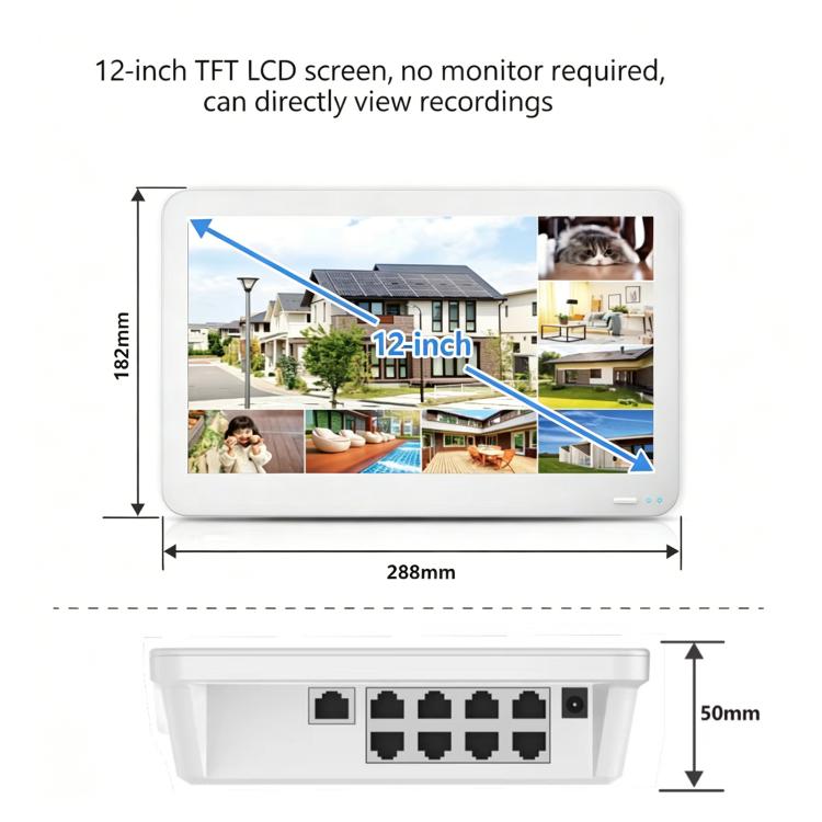 4K 8MP POE NVR With 11.6-Inch Monitor H.265 Network Video Recorder For Security Camera System, 4CH, 8CH