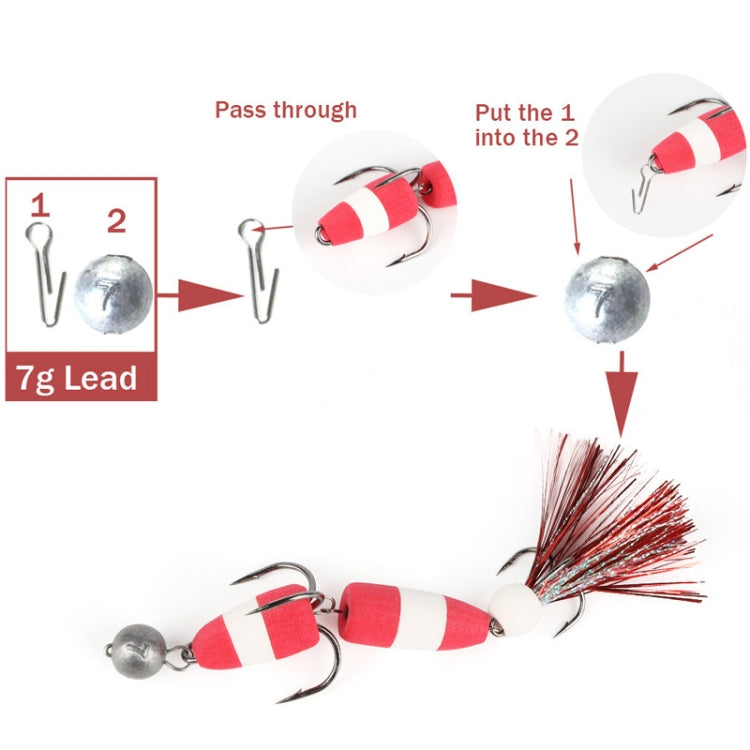 W.P.E PMG-M Foam Hook Soft Worm Bait Three Anchor Hook Fake Lures, M