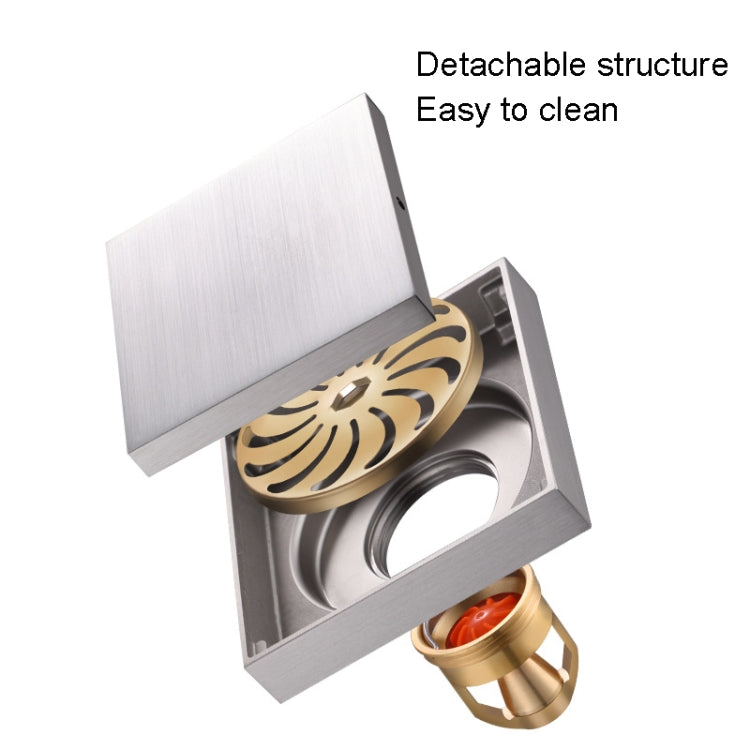 Bathroom Large Displacement Anti-odor Floor Drain, Style:, K8011 Gold+Black Straight Row, K8011 Gold+Magnetic Suspension, K8012 Chrome Plated+Black Straight Row, K8012 Chrome Plated+Magnetic Suspension, K8014 Nickel Brushes+Black Straight Row          ...