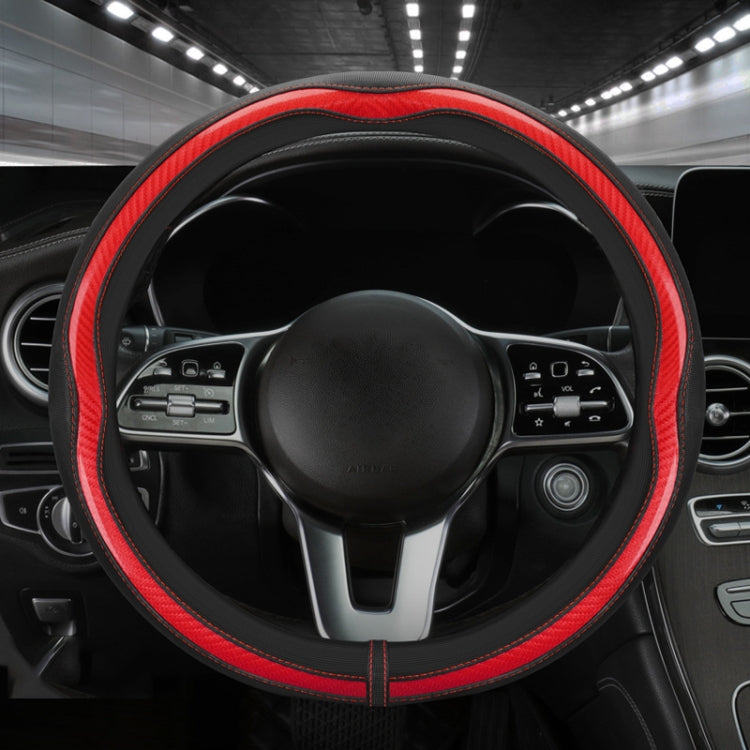 Car Steering Wheel Carbon Fiber Breathable Wear-resistant Leather Case, 38cm