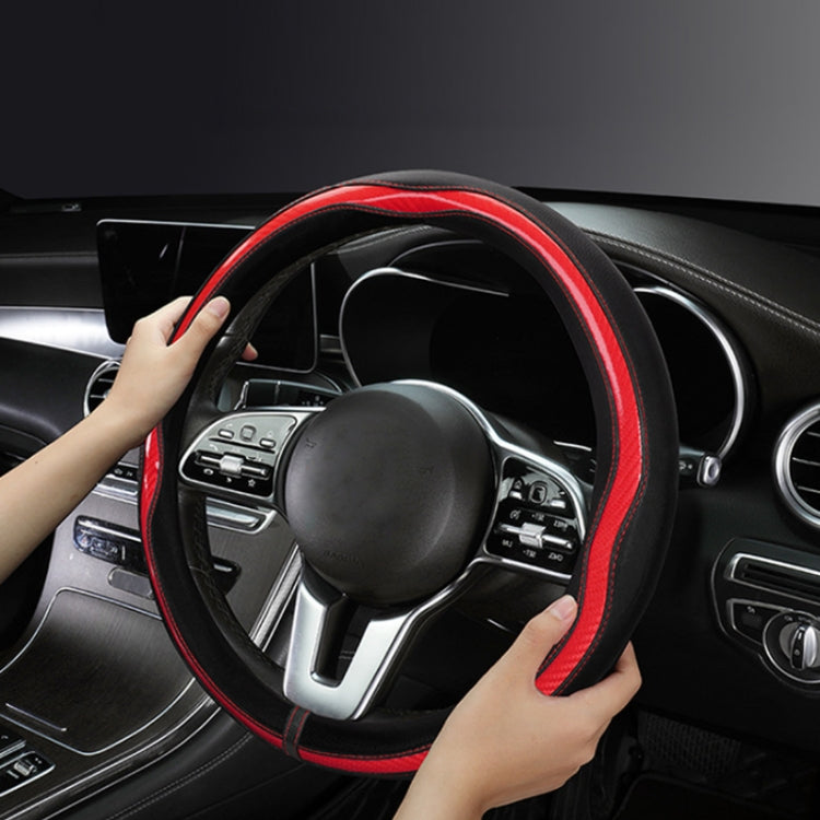 Car Steering Wheel Carbon Fiber Breathable Wear-resistant Leather Case, 38cm