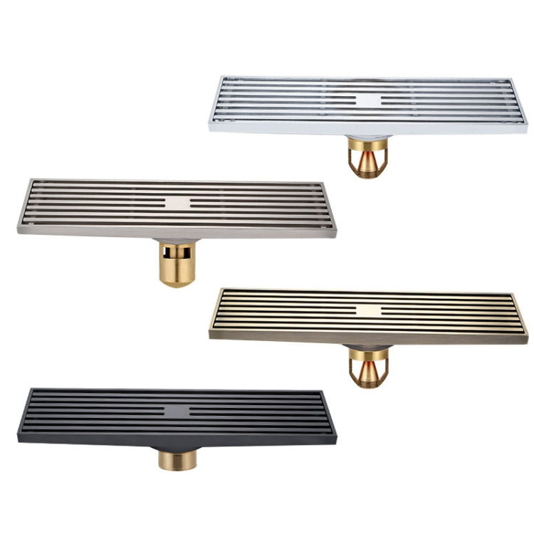 8x30cm Extended Full Copper Strip Floor Drain, Style:, K8034 Chrome Plated+Black Straight Row, K8034 Chrome Plated+Copper Self Seal, K8034 Chrome Plated+5.5 Deep Water Seal, K8034 Chrome Plated+Magnetic Suspension, K8035 Nickel Brushes+Black Straight R...