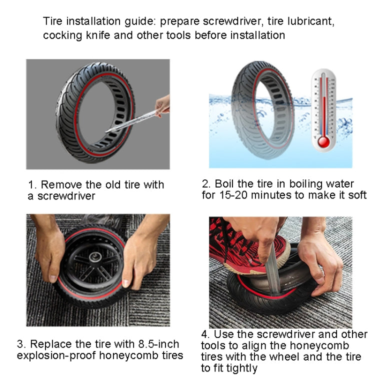 Electric Scooter 8 inch Honeycomb Solid Tire For Xiaomi M365/M365 Pro /1S/Pro2/Essential, Inner Honeycomb Yellow, Inner Honeycomb Black, Inner Honeycomb Red, Inner Honeycomb Blue