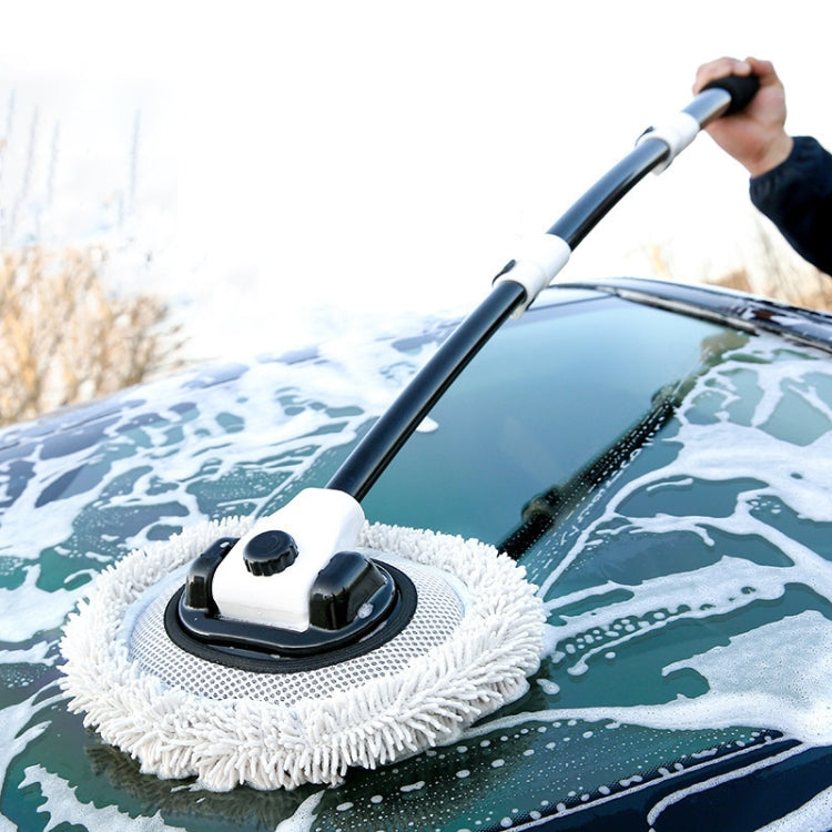 Soft Hair Curved Rod Car Wash Long Handle Telescopic Mop, Black White, Black White Replacement Head