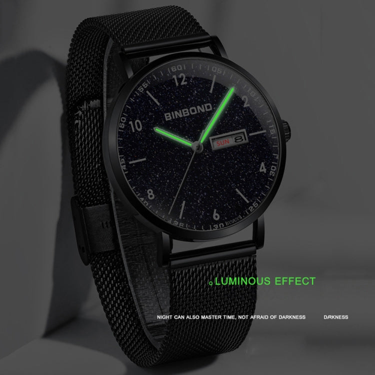 BINBOND B3820 30M Waterproof Ultra-thin Quartz Luminous Starry Watch, Black Net-Black-Starry, White Net-White-Starry, Black Leather-Black-Starry, Black Leather-White-Starry, Black Net-Rose Gold-Starry, Black Leather-Rose Gold-Starry                    ...