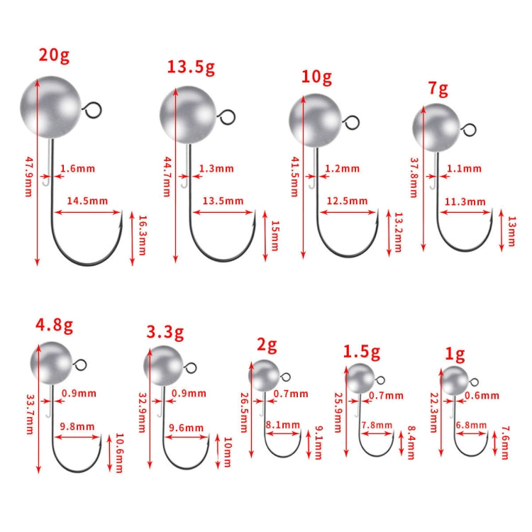 Lead Head Hook Fishing Gear Lua Anti-drop Hooks, HENGJIA JI035 50pcs 1g, HENGJIA JI035 40pcs 1.5g, HENGJIA JI035 30pcs 2g, HENGJIA JI035 20pcs 3.5g, HENGJIA JI035 15pcs 5g, HENGJIA JI035 10pcs 7g, HENGJIA JI035 8pcs 10g, HENGJIA JI035 6pcs 14g         ...