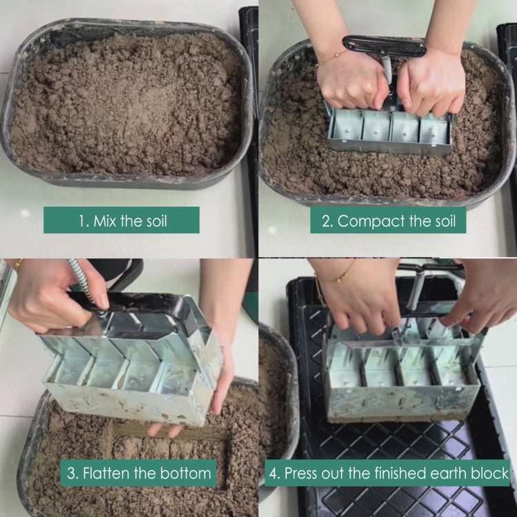 Handheld Seedling Soil Blocker Makes Eight 2 by 2 Inches Soil Blocks for Garden Prep, Eight 2 by 2 Inches