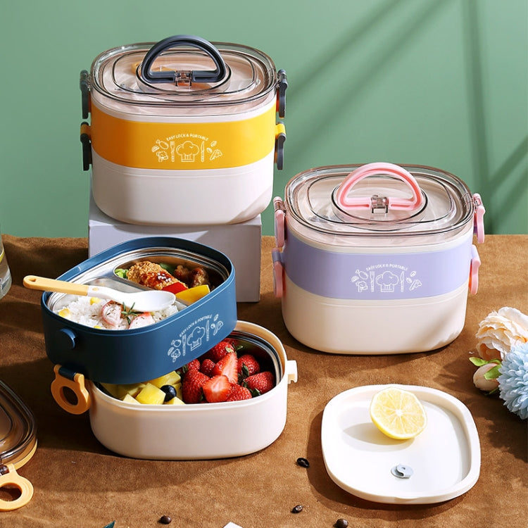 Large Capacity Oval Divided Portable Office Insulation Lunch Box, 600ml (Stainless Blue), 600ml (Stainless Yellow), 600ml (Stainless Purple), 1.2L (Stainless Blue), 1.2L (Stainless Yellow), 1.2L (Stainless Purple), 600ml (Plastic Blue)                 ...