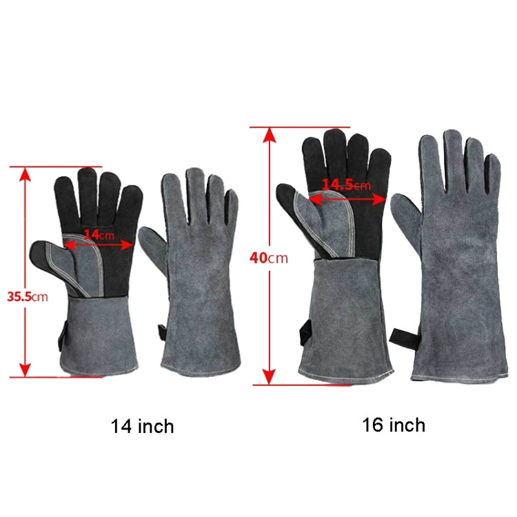 Cowhide BBQ Gloves Thickened Anti-hot Oven Welding Protection Gloves, A2415 16 inch Gray Black, A2416 14 inch Gray, A2416 14 inch Gray Black
