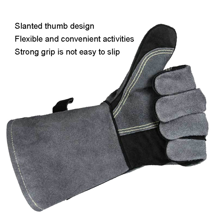 Cowhide BBQ Gloves Thickened Anti-hot Oven Welding Protection Gloves, A2415 16 inch Gray Black, A2416 14 inch Gray, A2416 14 inch Gray Black