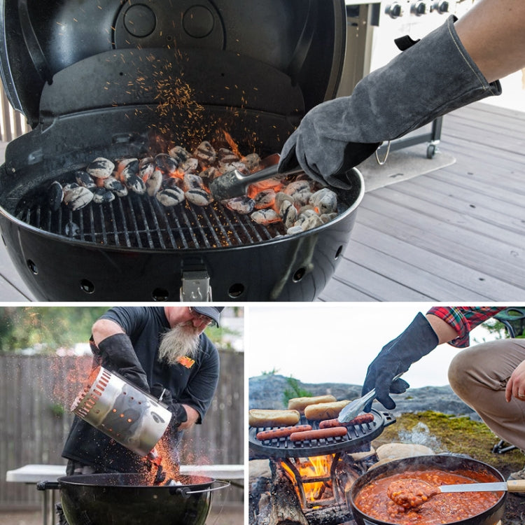 Cowhide BBQ Gloves Thickened Anti-hot Oven Welding Protection Gloves, A2415 16 inch Gray Black, A2416 14 inch Gray, A2416 14 inch Gray Black
