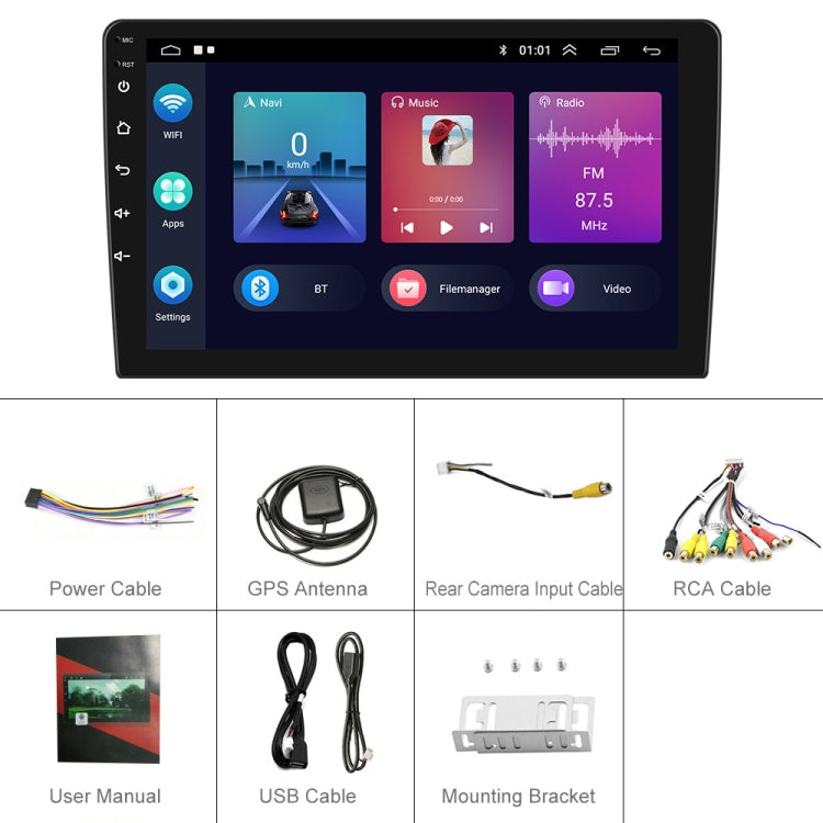 Dual-Spindle Universal Central Control Screen Car Navigator Reversing Video Player, A3012 9 Inch Android Navigation CarPlay 1+32G