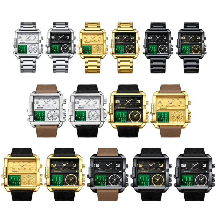 BINBOND B3332 Square Multifunctional Sports Quartz Waterproof Watch