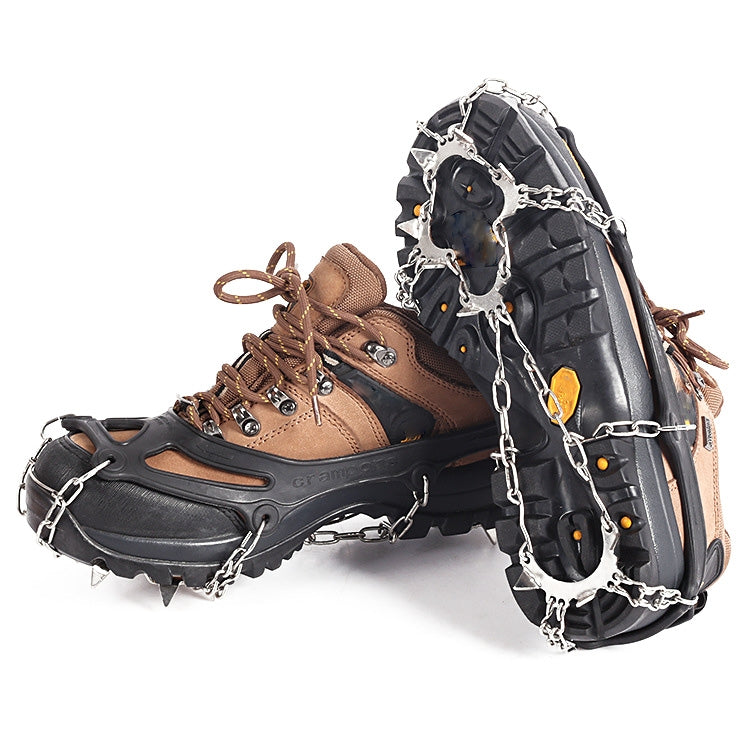 F11-1 11 Teeth 201 Stainless Steel Outdoor Snow and Ice Mountaineering Non-slip Shoes Cover, 11 Teeth (M Black), 11 Teeth (L Orange), 11 Teeth (L Black), 11 Teeth (M Orange)